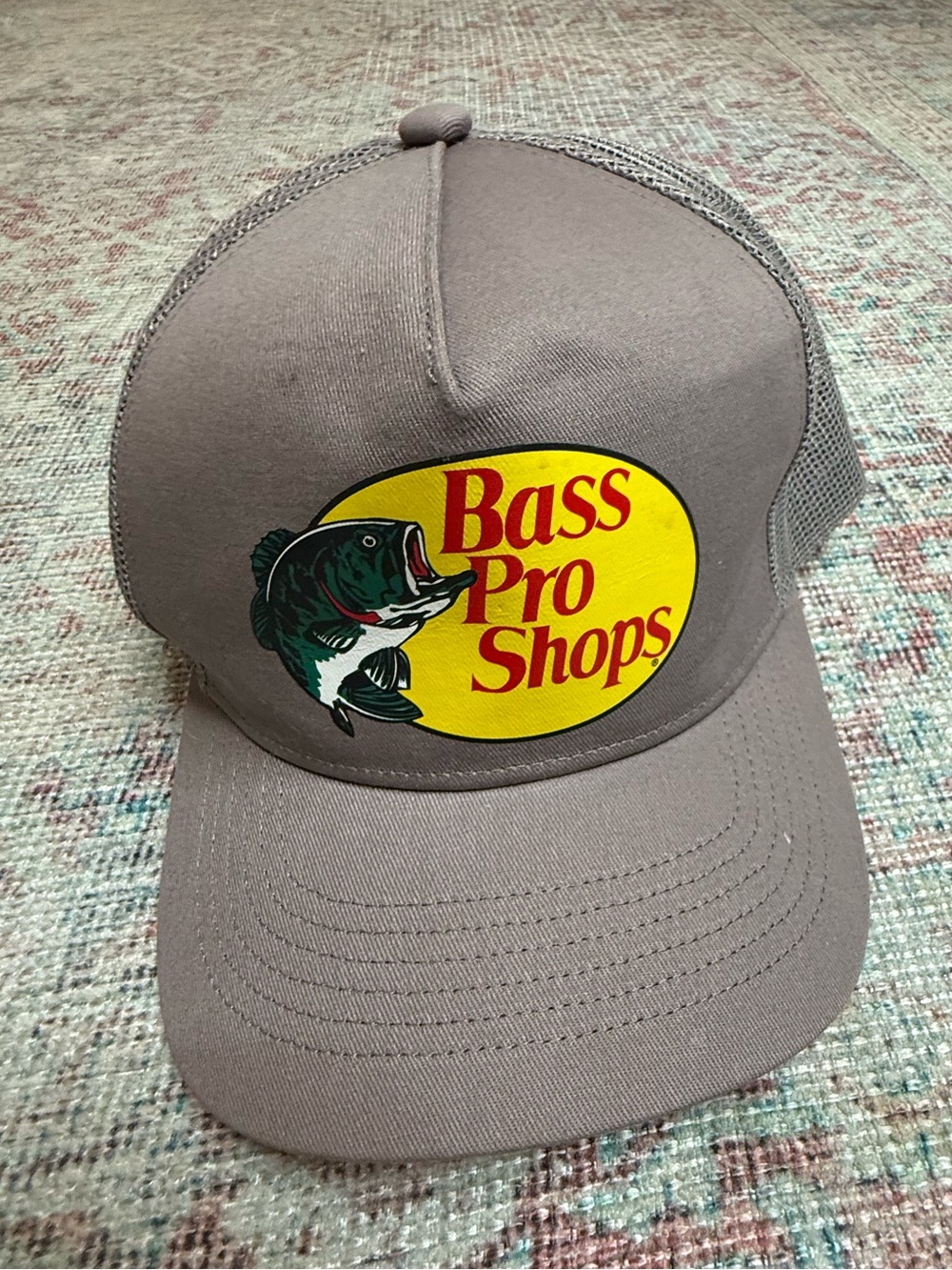 Bass Pro Shops Grey Mesh TRUCKER HAT Cap with Yellow Patch